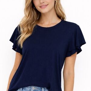 $75 Michael Lauren navy Flutter Sleeve Rib Tee - Small